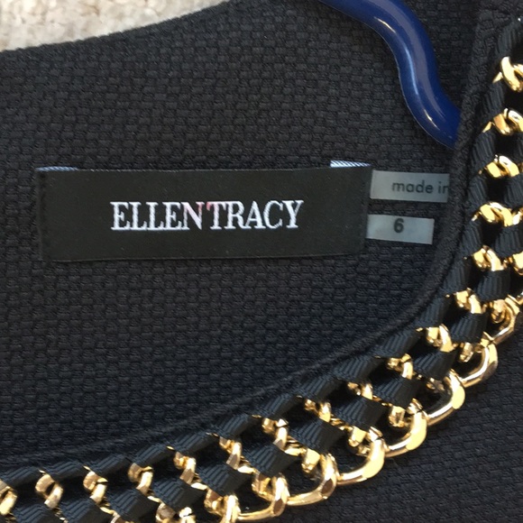 Ellen Tracy Black A line dress w gold inset collar - Picture 4 of 6